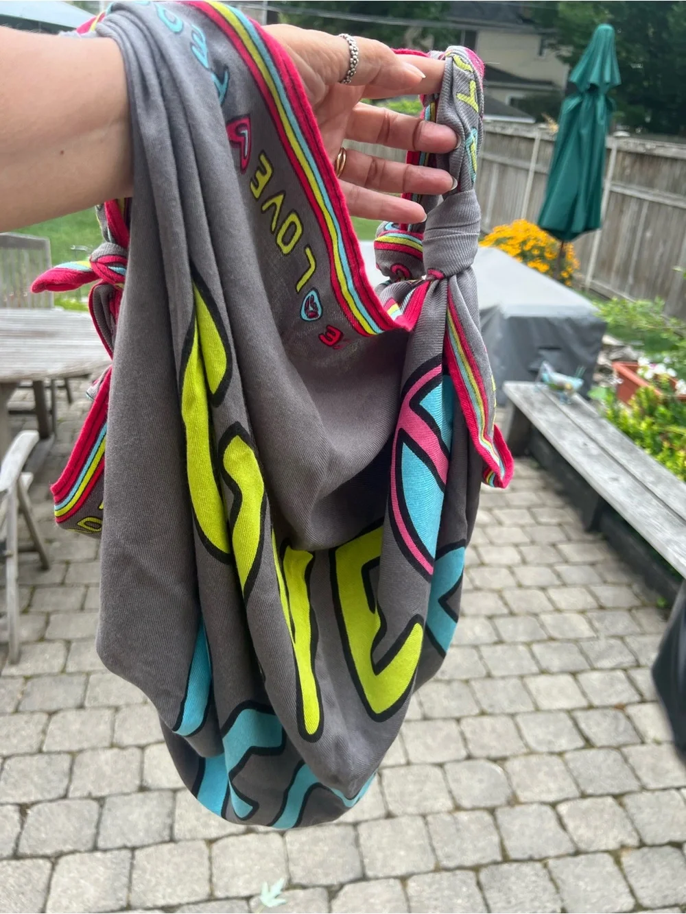 Old Navy Gray 'Give Peace Love' Graphic Throw Blanket with Neon Accents